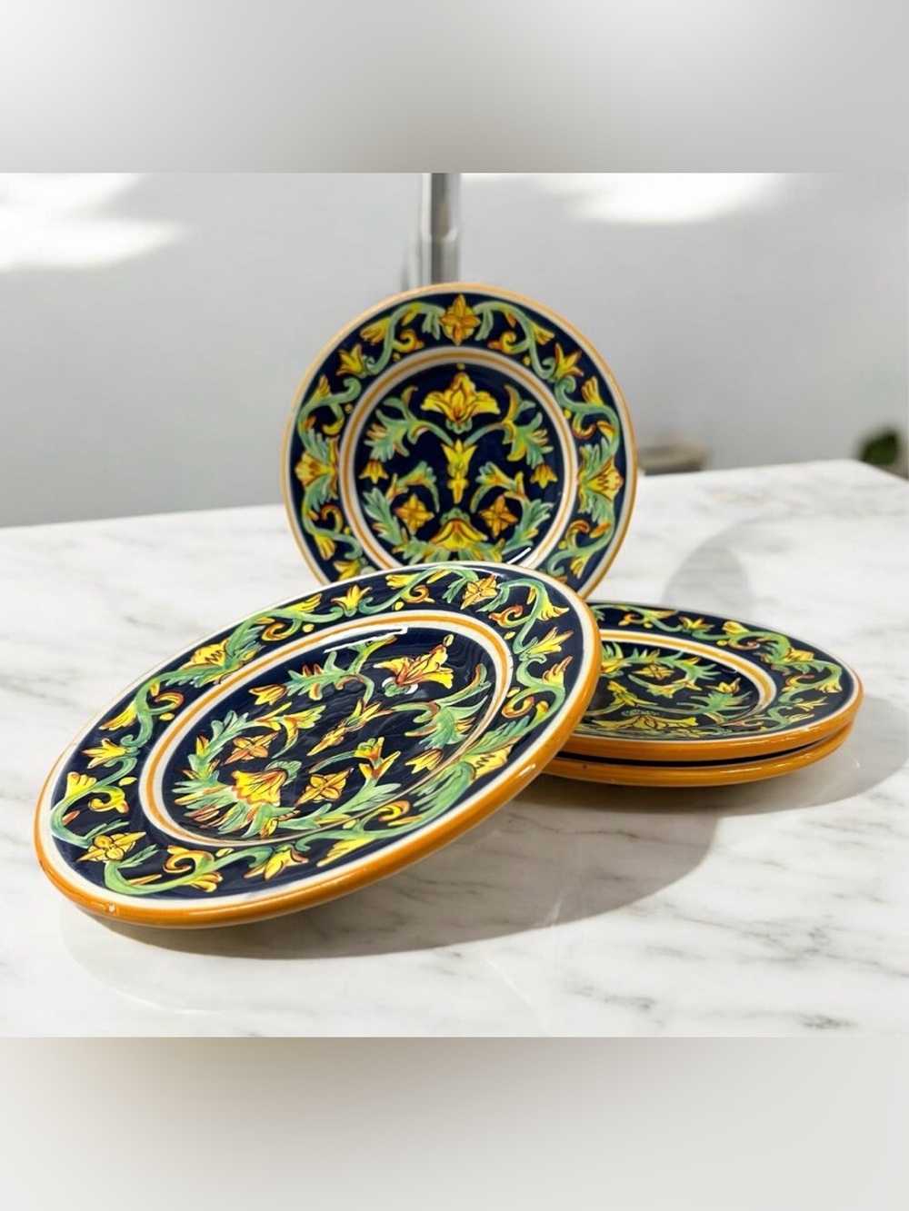 Tabletops Unlimited Mezzana Set 4 Salad Plates 8 5/8” Hand Painted